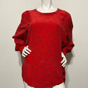 Joanie Char Vintage 100% Silk Red Black Circle Print Blouse - Size 10